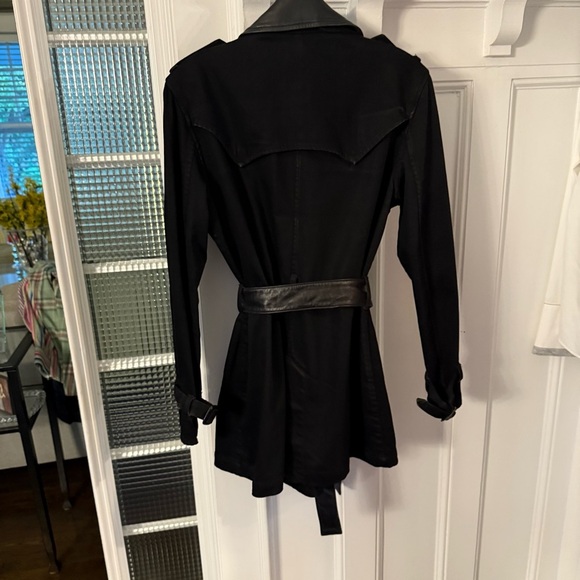 RALPH LAUREN Womens Black Denim Trench Coat Jacket Leather Collar Vtg Sz M - Picture 4 of 12